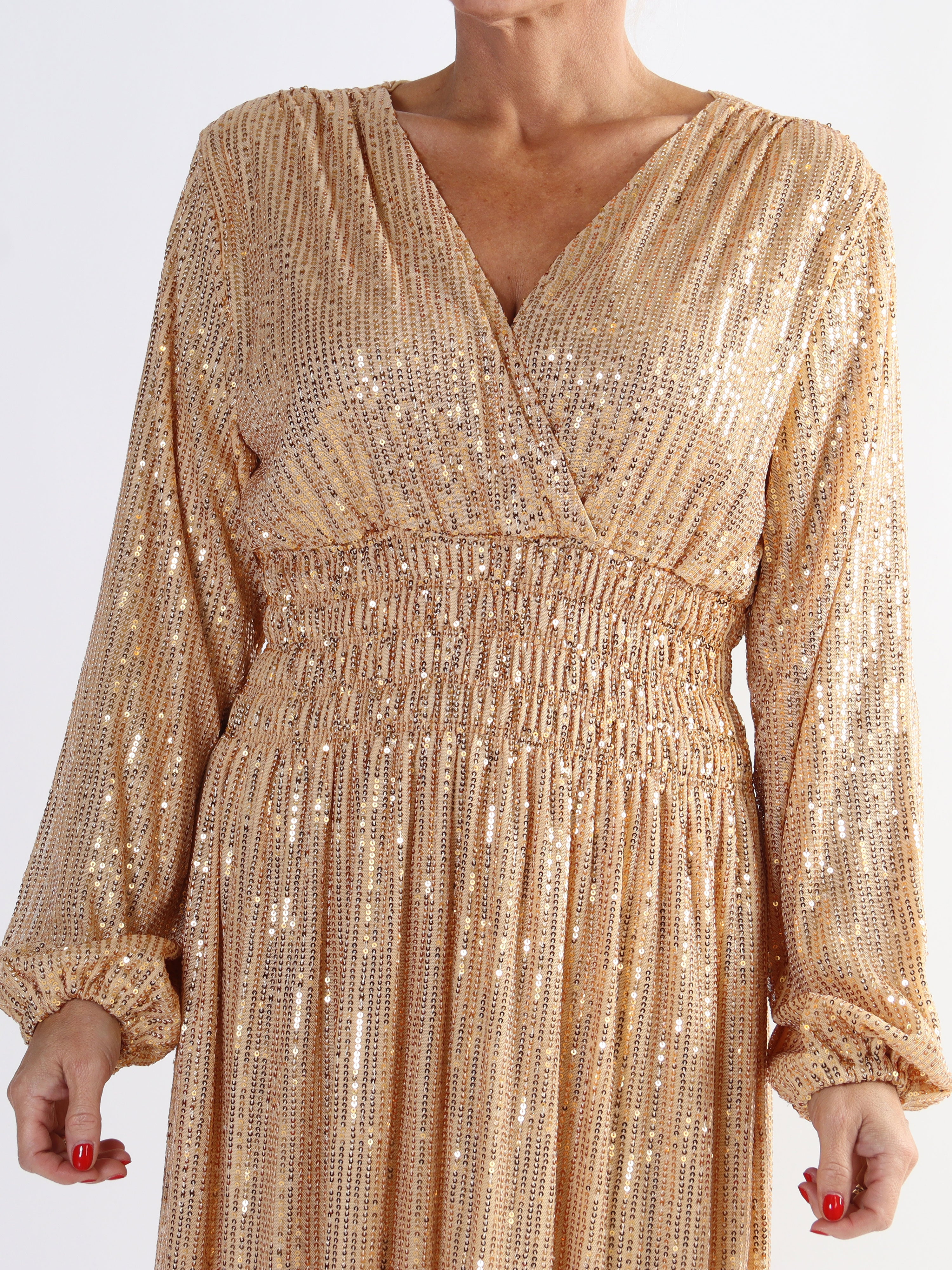 Pams Glitter L/S - Lang smuk plus size kjole med pailletter